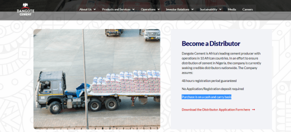 how to become a dangote cement distributor